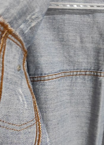 Düğmeli Kadın Kot Ceket, Rahat Kesim, Mavi - Görsel 7