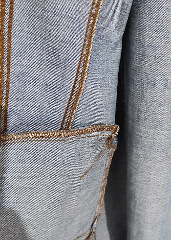 Düğmeli Kadın Kot Ceket, Rahat Kesim, Mavi - Görsel 11