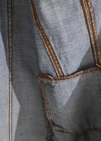 Düğmeli Kadın Kot Ceket, Rahat Kesim, Mavi - Görsel 10