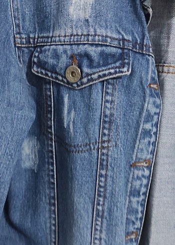 Düğmeli Kadın Kot Ceket, Rahat Kesim, Mavi - Görsel 3