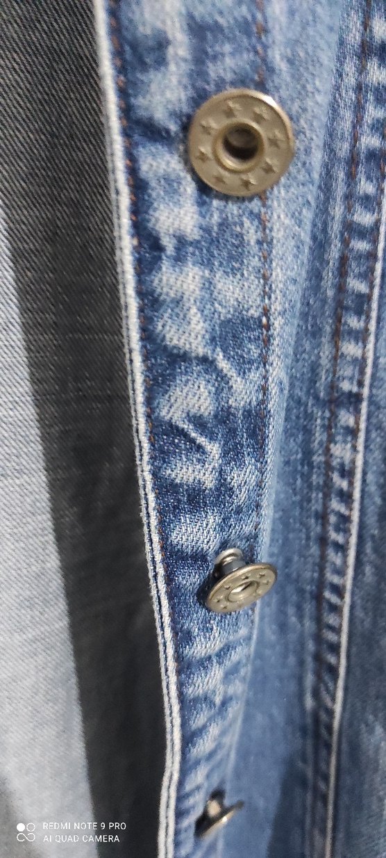 Düğmeli Kadın Kot Ceket, Rahat Kesim, Mavi - Görsel 4