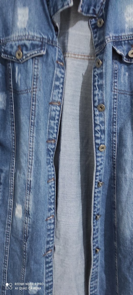 Düğmeli Kadın Kot Ceket, Rahat Kesim, Mavi - Görsel 2