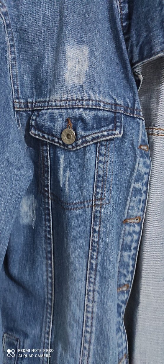 Düğmeli Kadın Kot Ceket, Rahat Kesim, Mavi - Görsel 3