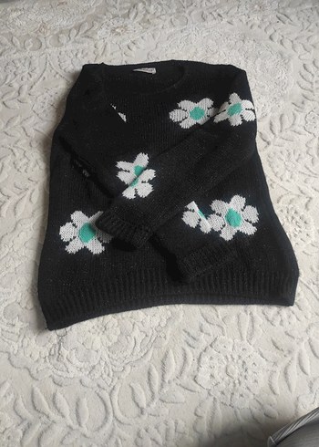 Nakışlı Siyah Triko Kadın Kazak - Görsel 5