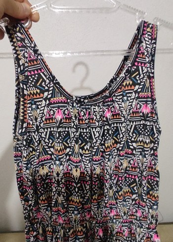 Renkli Bohem Desenli V Yaka Kolsuz Midi Elbise - Görsel 2