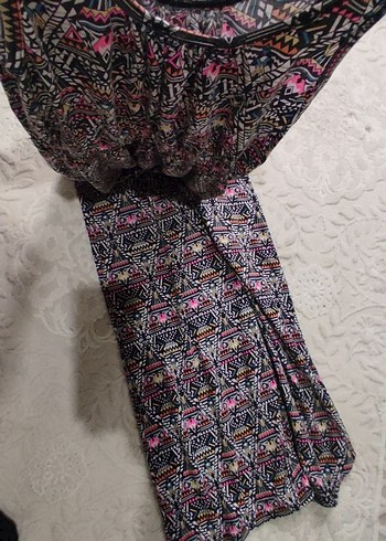 Renkli Bohem Desenli V Yaka Kolsuz Midi Elbise - Görsel 5