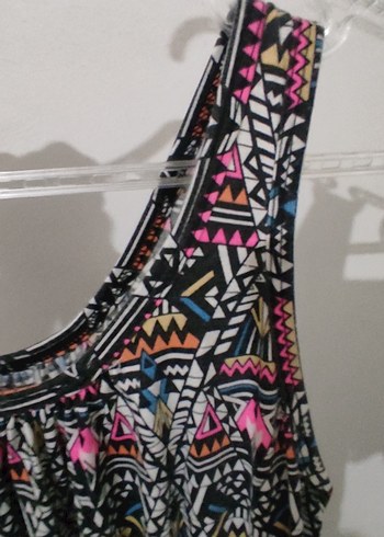 Renkli Bohem Desenli V Yaka Kolsuz Midi Elbise - Görsel 7