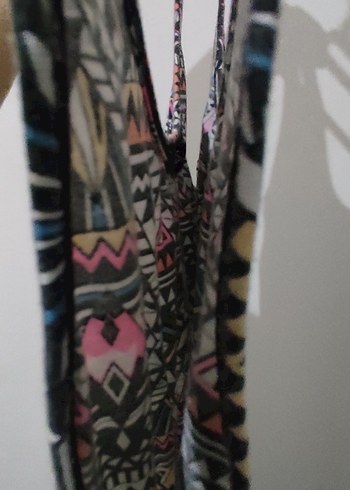 Renkli Bohem Desenli V Yaka Kolsuz Midi Elbise - Görsel 6