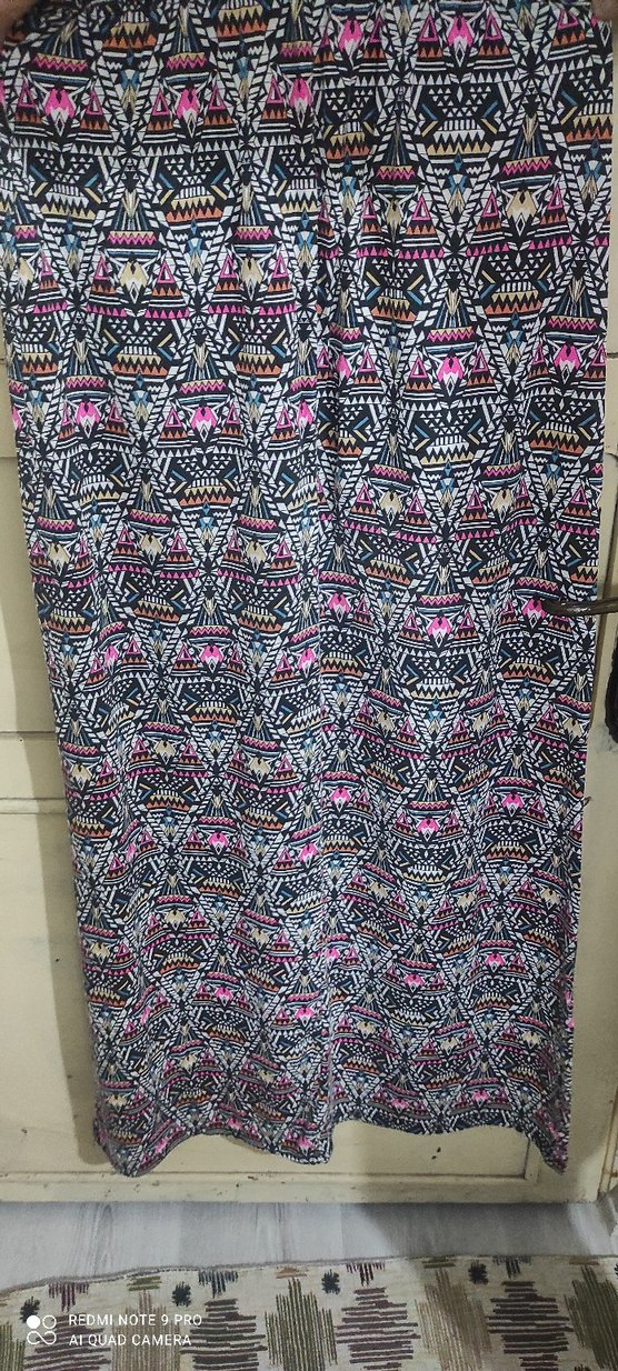 Renkli Bohem Desenli V Yaka Kolsuz Midi Elbise - Görsel 3