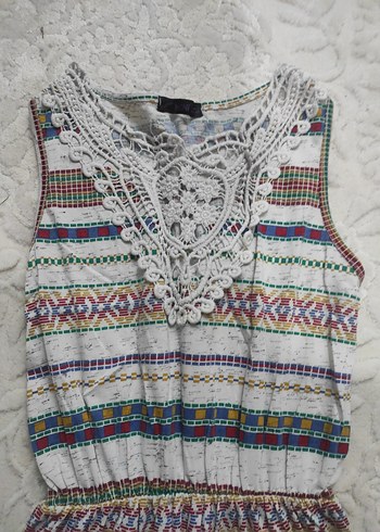 Bohem V Yaka Dantelli Uzun Elbise - Görsel 2