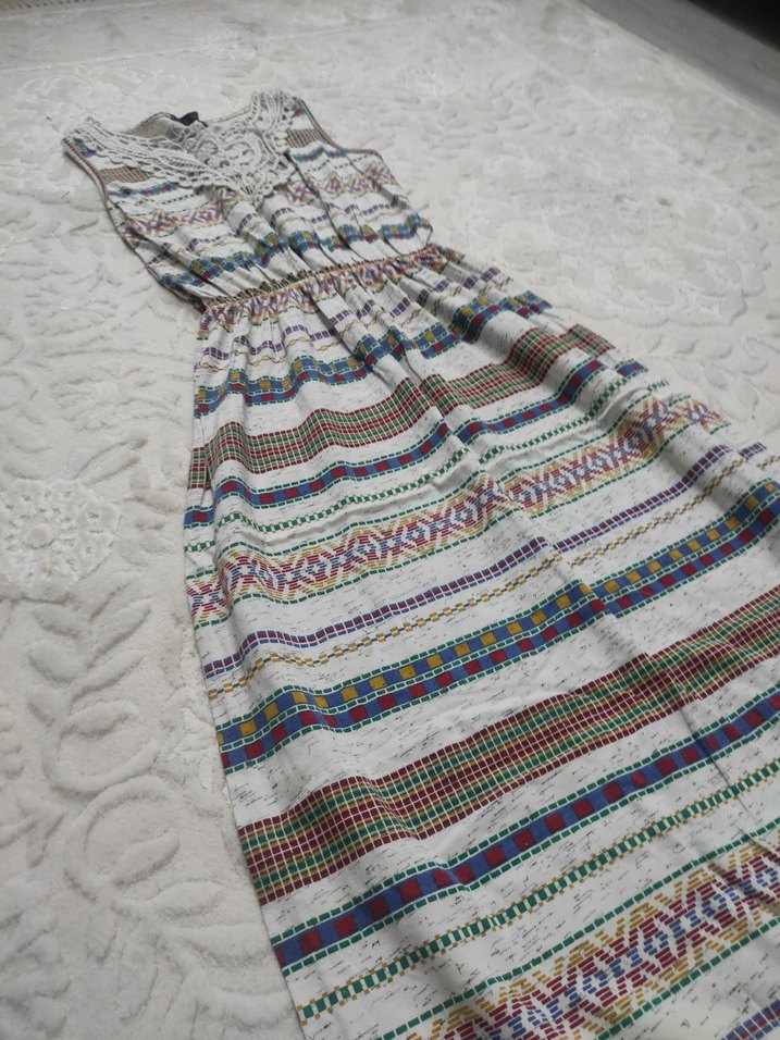 Bohem V Yaka Dantelli Uzun Elbise - Görsel 3