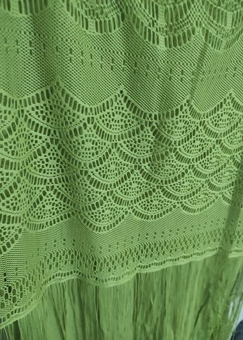 Yeşil Dantel Detaylı Bohem Kısa Elbise - Görsel 4