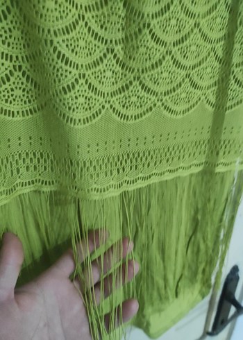 Yeşil Dantel Detaylı Bohem Kısa Elbise - Görsel 5