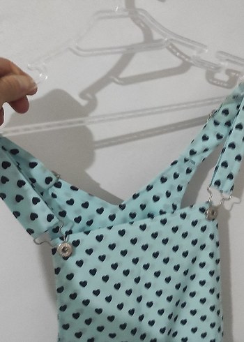 Mavi Kalp Desenli Askılı Kız Tulum - Görsel 5