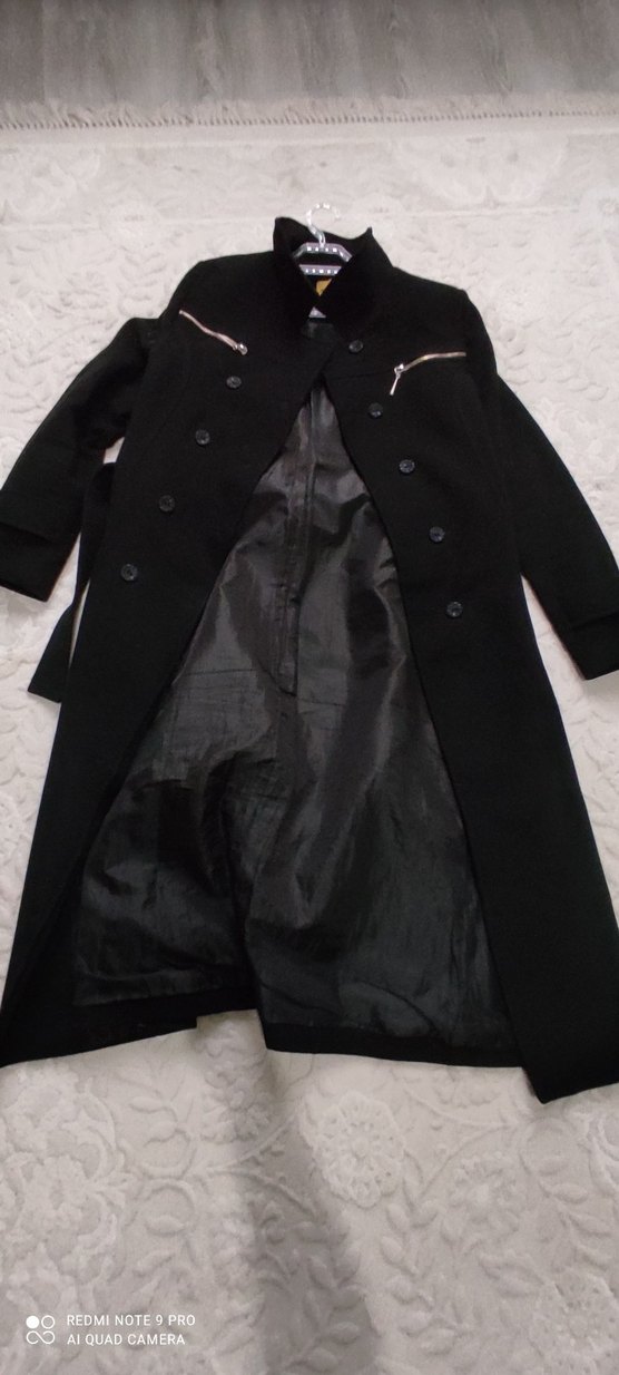 Fermuarlı Siyah Uzun Kaban - Görsel 4