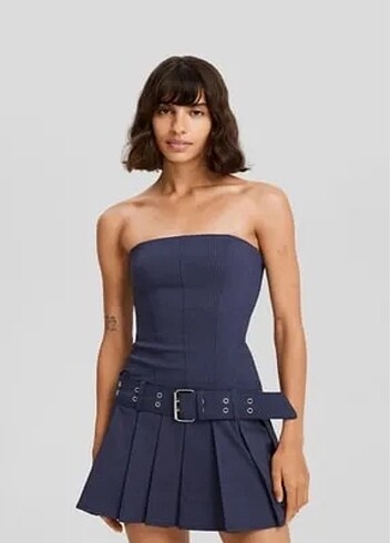 Bershka pileli mini elbise