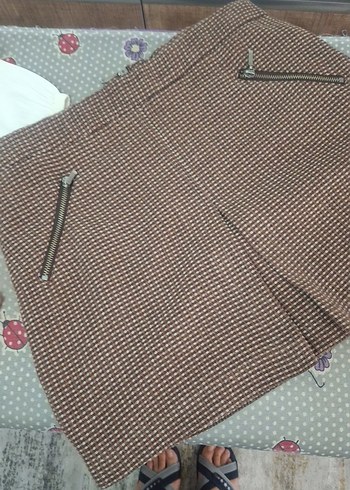 Fermuarlı Kahverengi Mini Etek çok güzel - Görsel 6