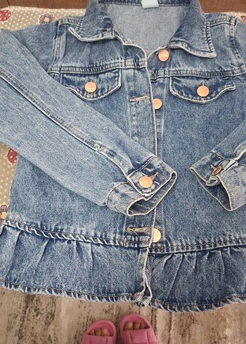 7 Yaş Beden mavi Renk Kız Çocuk Mavi Denim Düğmeli Ceket