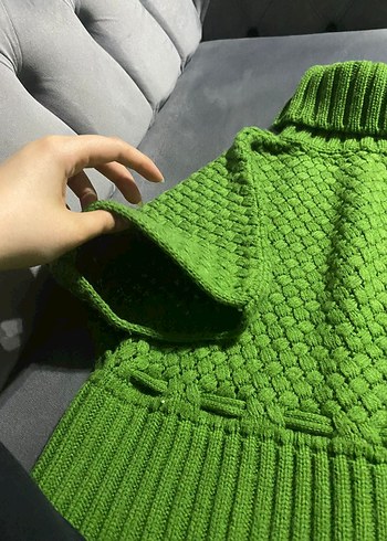 Yeşil Örgü Balıkçı Yaka Kadın Kazak - Görsel 6