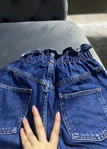 36 Beden Kadın Mavi Bel Detaylı Salaş Kot Pantolon