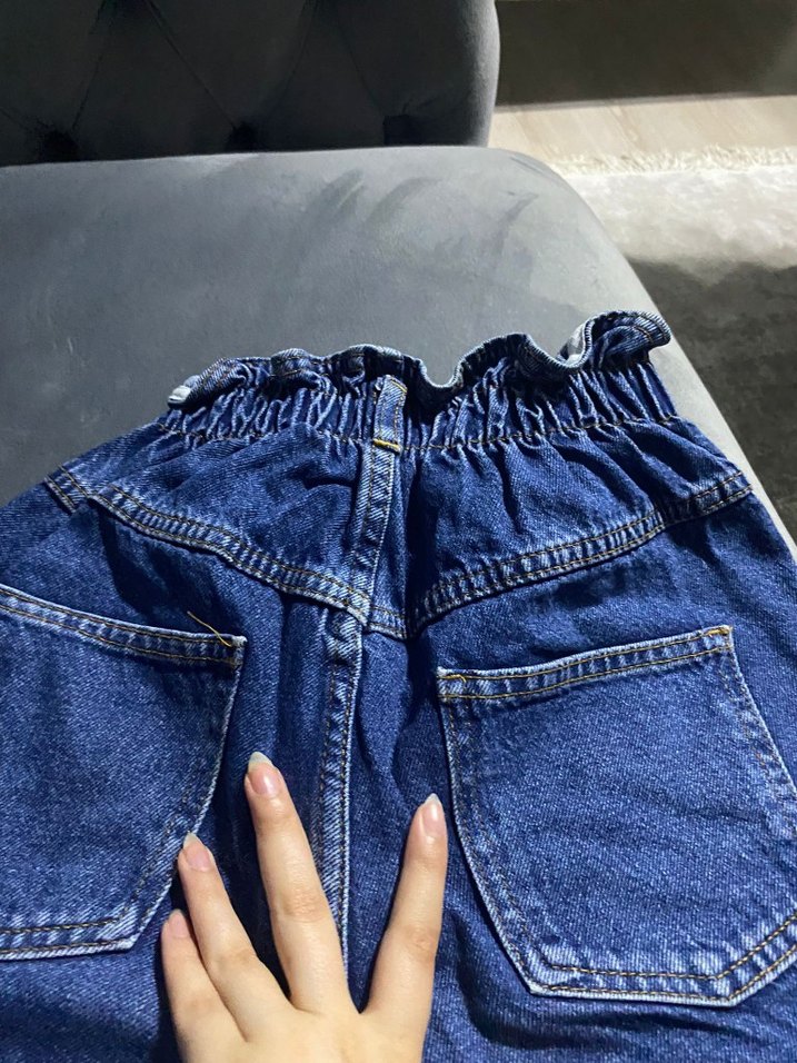 Kadın Mavi Bel Detaylı Salaş Kot Pantolon - Görsel 3