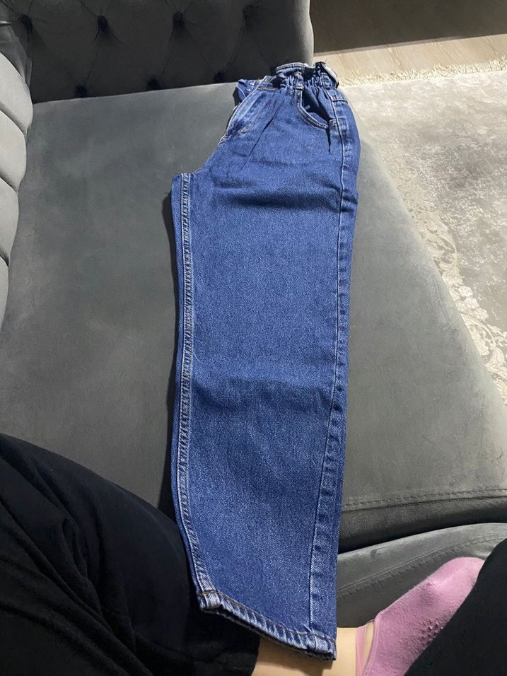 Kadın Mavi Bel Detaylı Salaş Kot Pantolon - Görsel 4