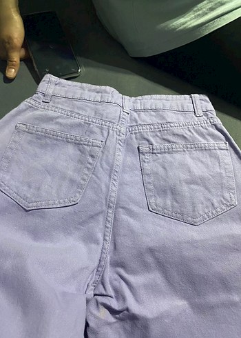 36 Beden mor Renk Düğmeli Mor Midi Denim Bayan Pantolon