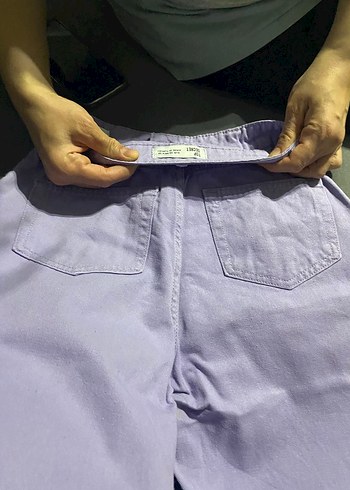 Düğmeli Mor Midi Denim Bayan Pantolon - Görsel 6