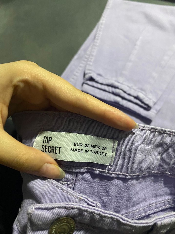 Düğmeli Mor Midi Denim Bayan Pantolon - Görsel 3