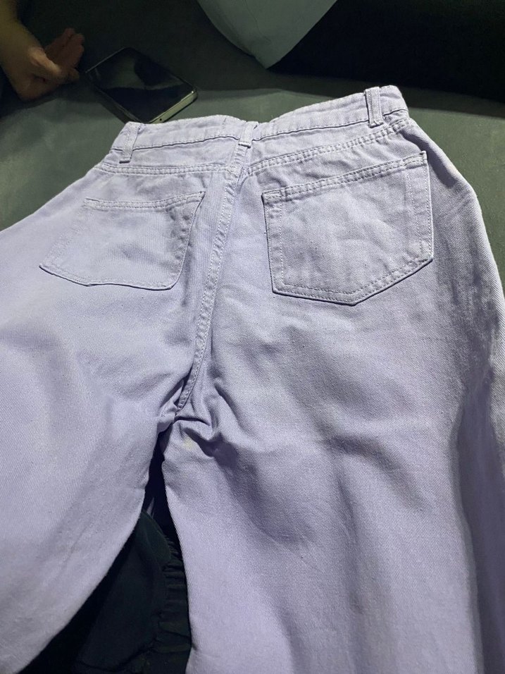 Düğmeli Mor Midi Denim Bayan Pantolon - Görsel 5