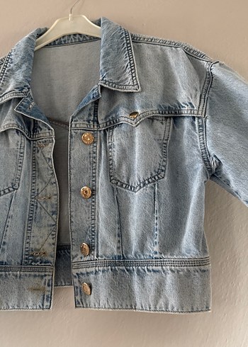 Düğmeli Mavi Kadın Kot Ceket - Görsel 5