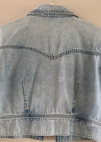 Düğmeli Mavi Kadın Kot Ceket - Görsel 9
