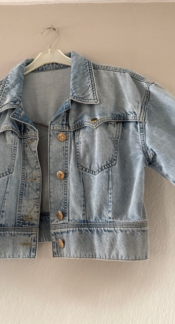 Düğmeli Mavi Kadın Kot Ceket - Görsel 5