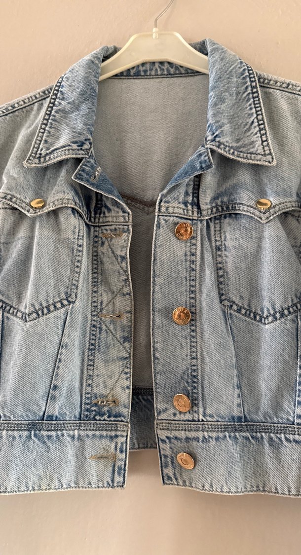 Düğmeli Mavi Kadın Kot Ceket - Görsel 3