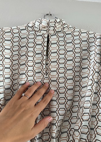 Bej kahverengi  Desenli Uzun Kollu Bluz - Görsel 5