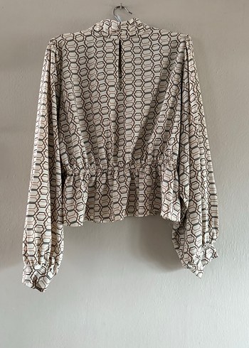 Bej kahverengi  Desenli Uzun Kollu Bluz - Görsel 3