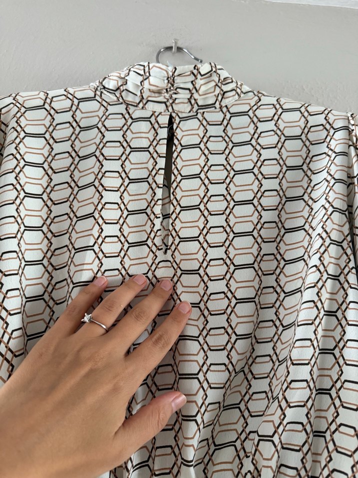 Bej kahverengi  Desenli Uzun Kollu Bluz - Görsel 5