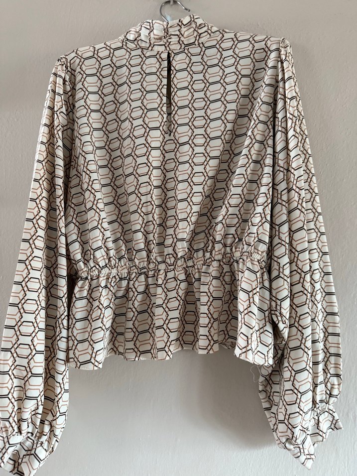 Bej kahverengi  Desenli Uzun Kollu Bluz - Görsel 2