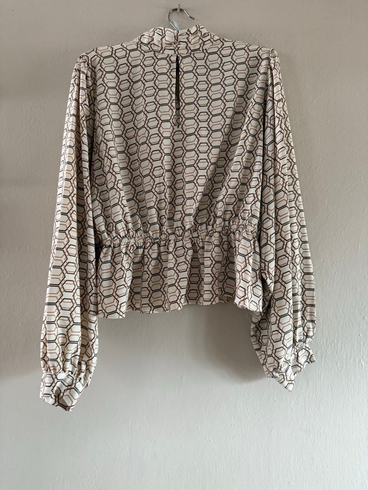 Bej kahverengi  Desenli Uzun Kollu Bluz - Görsel 3