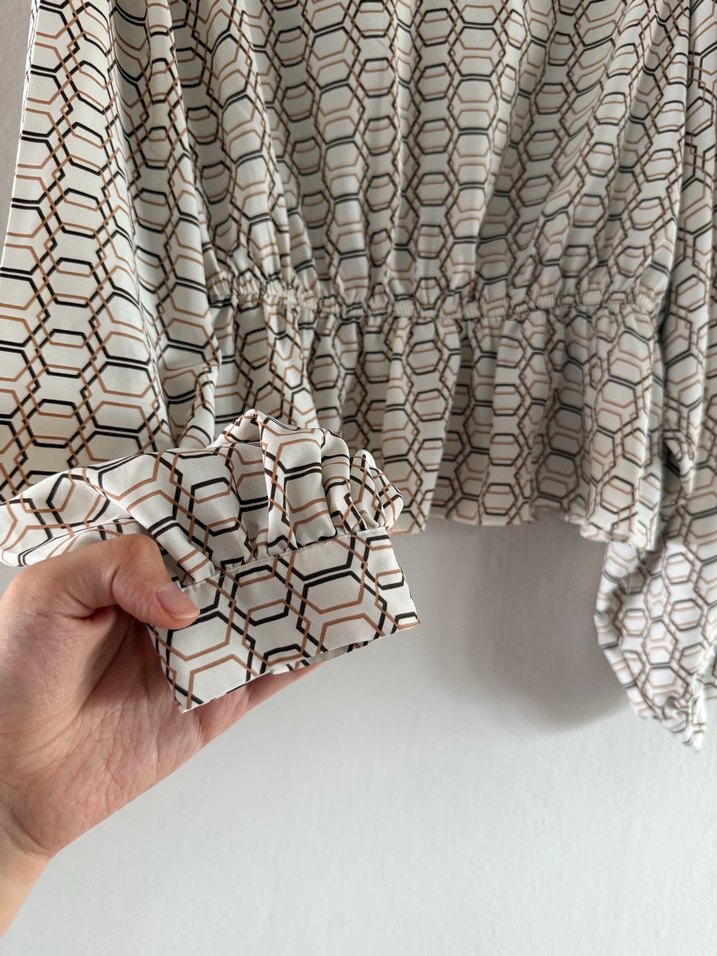 Bej kahverengi  Desenli Uzun Kollu Bluz - Görsel 4