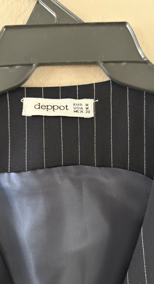 Düğmeli lacivert  Çizgili Kısa Kadın Yelek - Görsel 4