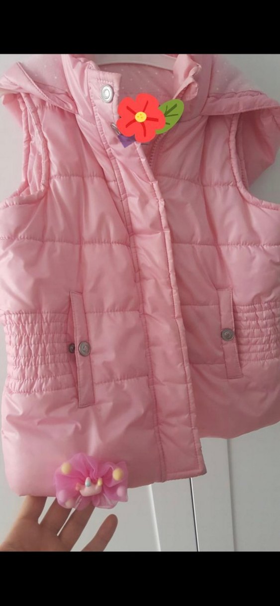 Kız Çocuk Pembe Düğmeli Yelek - Görsel 2