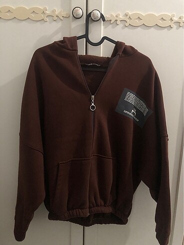 Kahverengi İçi Polarlı Fermuarlı Hırka-Sweatshirt