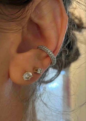 3 Sıra Taşlı Aircuff   Kulak Kıkırdak Küpesi  - Görsel 2