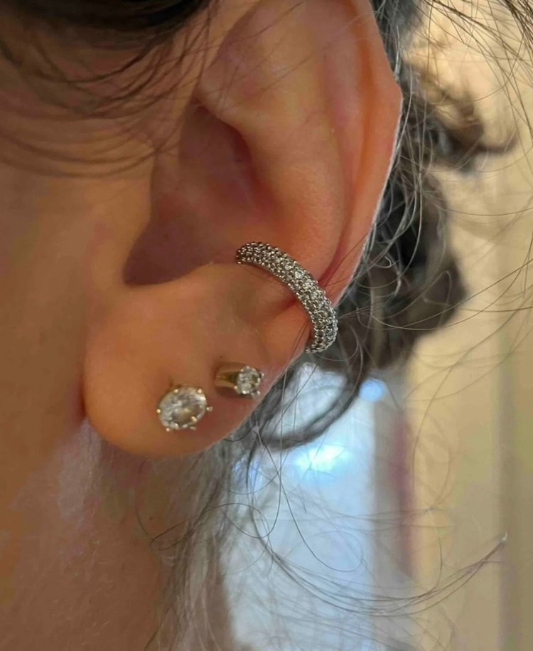 3 Sıra Taşlı Aircuff   Kulak Kıkırdak Küpesi  - Görsel 2