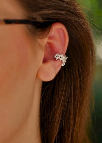 Taşlı Parlak Earcuff  Deliksiz Küpe  Lüks Işıltı Modeli - Görsel 2