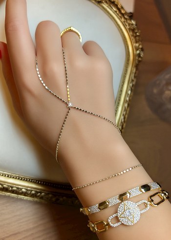 Ayna Kesim Zincirli Taş Detaylı Gold Şahmeran - Görsel 3