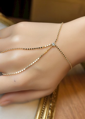 Ayna Kesim Zincirli Taş Detaylı Gold Şahmeran - Görsel 2