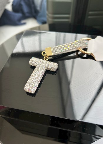 Lüks Zirkon Taşlı Simli T Harf Anahtarlık | Şık & Işıltılı - Görsel 3