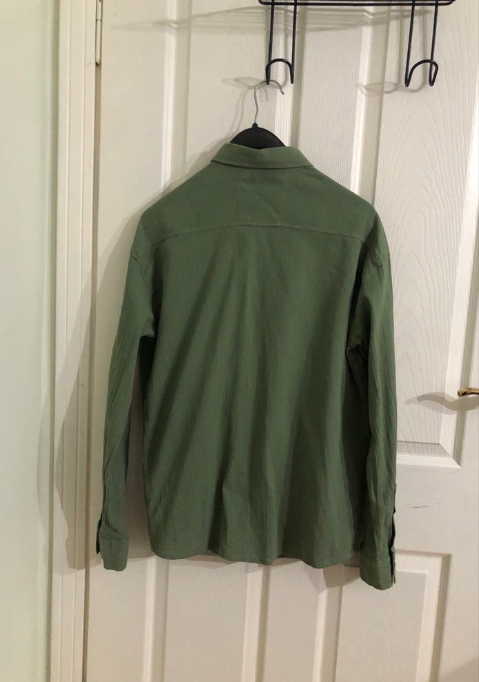 Düğmeli Yeşil Keten Erkek Gömlek - Görsel 4